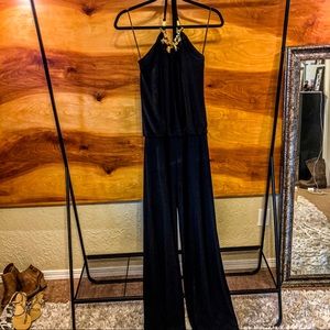 Cache black jumpsuit with gold neckline